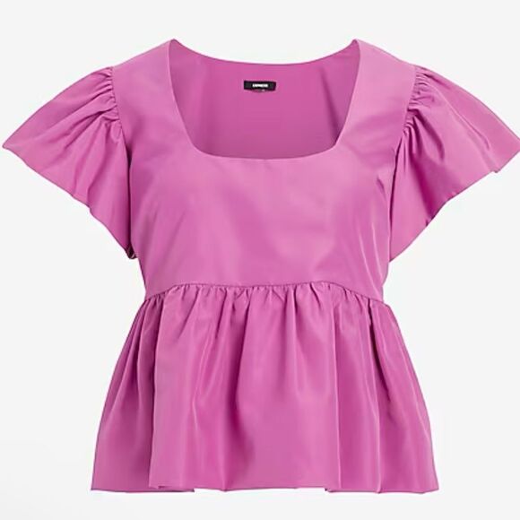Express Square Neck Flutter Sleeve Peplum Babydoll Top Size M - Picture 5 of 12